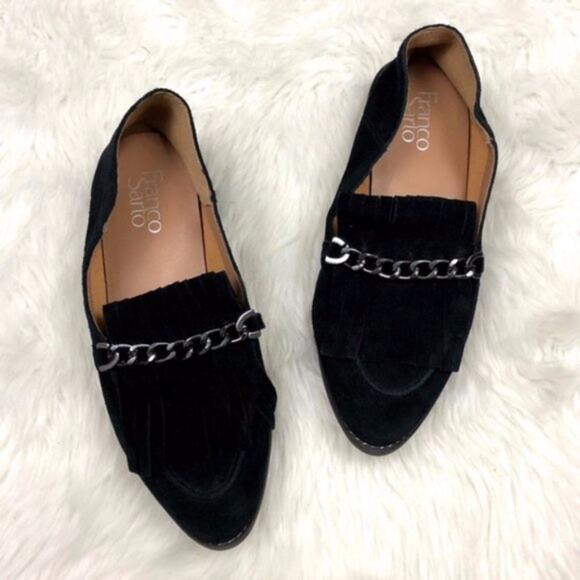 Franco Sarto 7.5 Womens Black Chain Fringe Loafer Flats - Picture 1 of 6